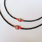 Silver Plated Red Infinity Evil Eye Anklet Set